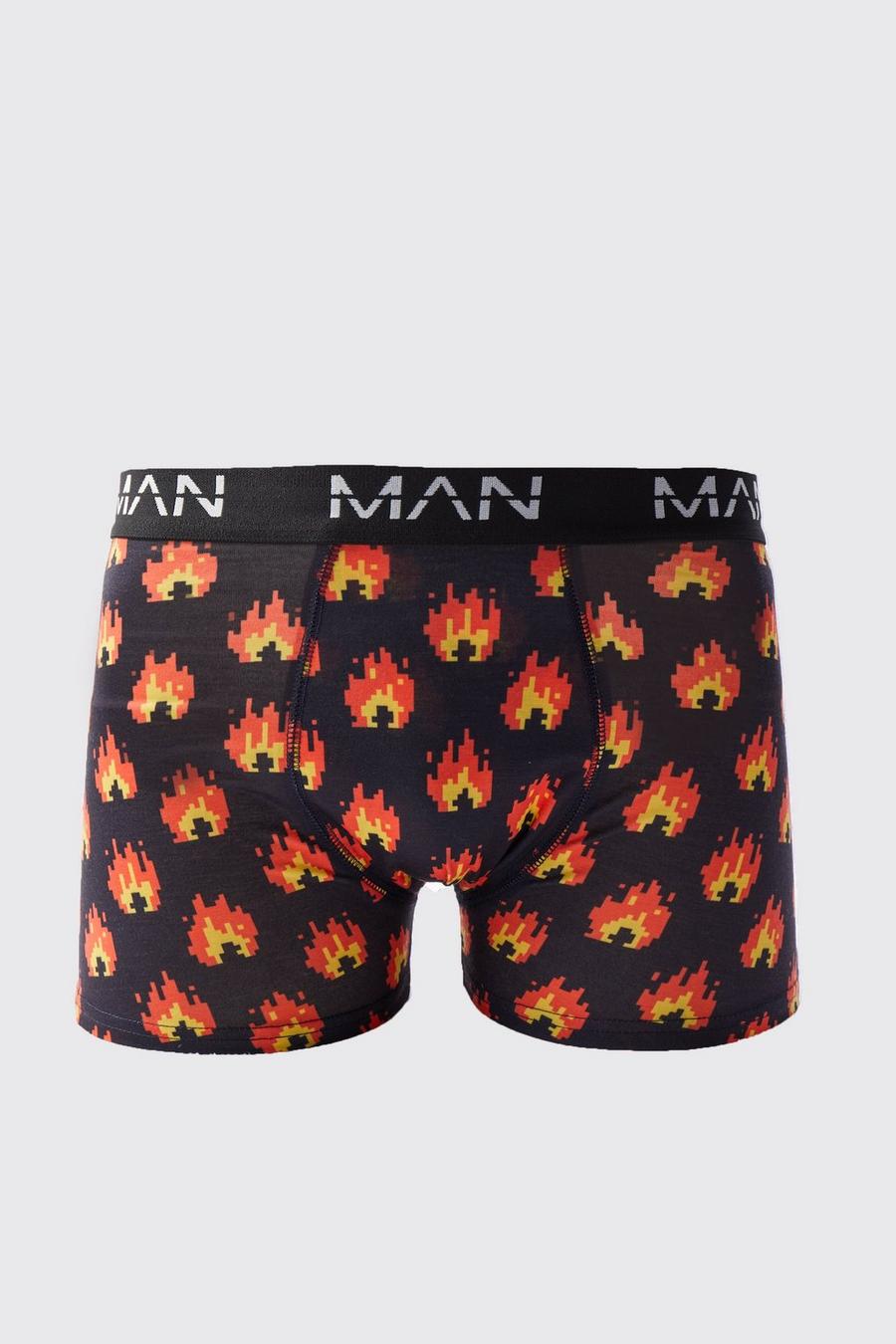 Boxershorts mit Pixel Flammen-Print, Black