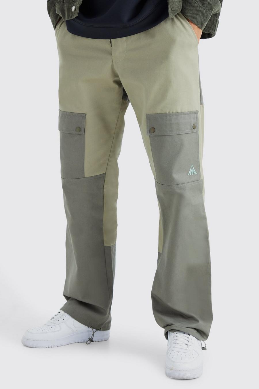 Pantaloni Cargo Tall rilassati a blocchi di colore con logo tono su tono, Khaki