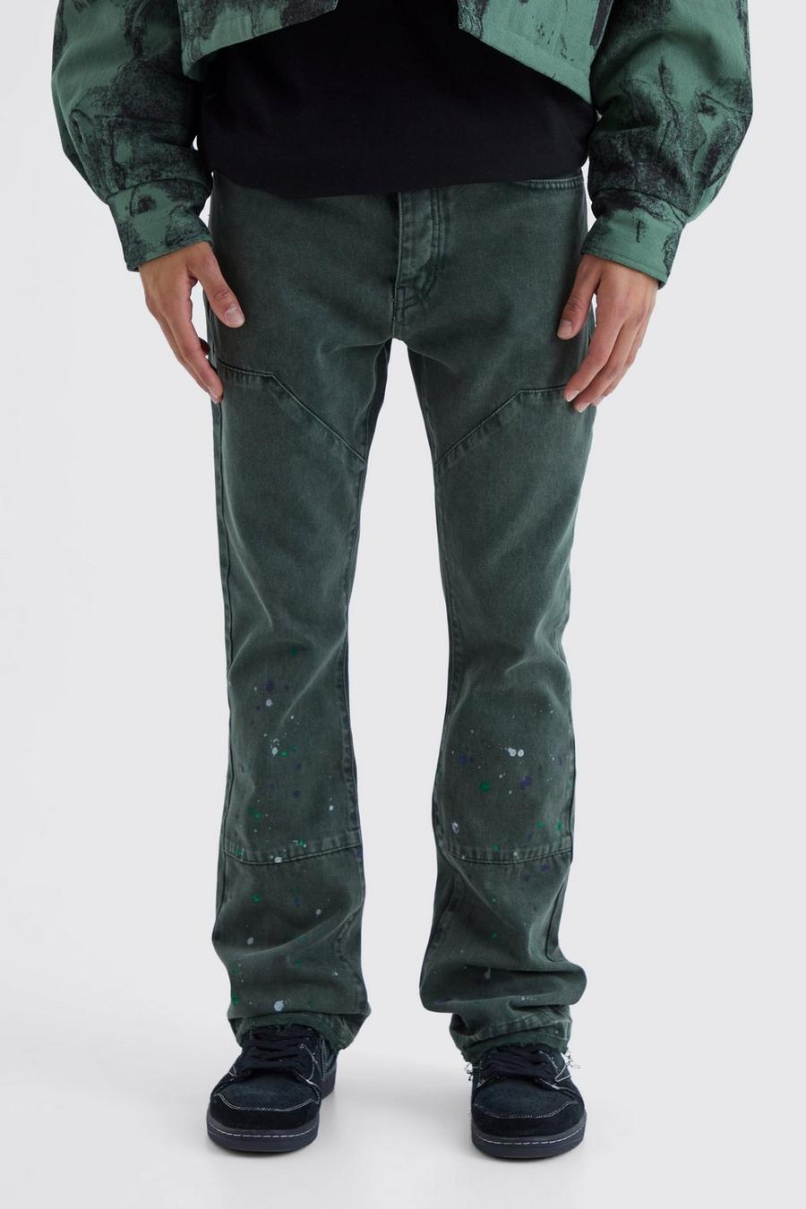 Forest Onbewerkte Flared Slim Fit Overdye Utility Jeans image number 1