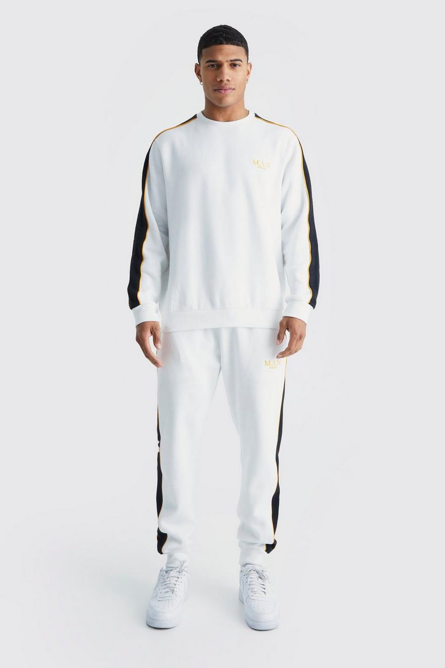 Man Gold Sweatshirt-Trainingsanzug mit Seitenstreifen, White