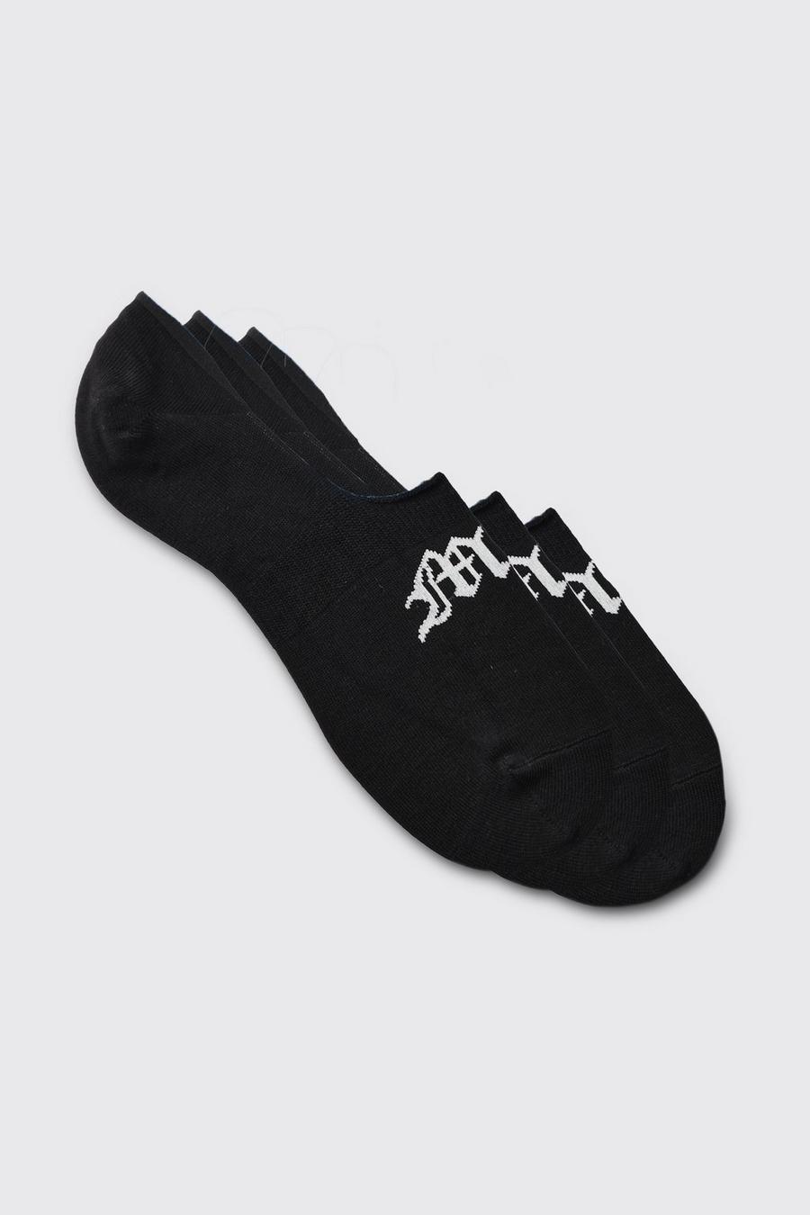 Pack de 3 pares de calcetines invisibles con letras MAN góticas, Black