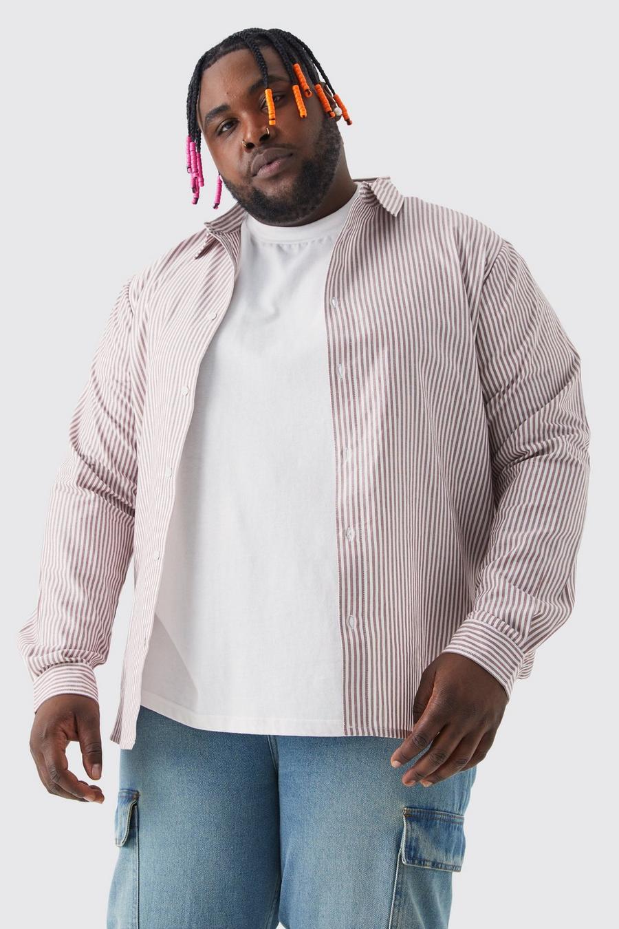 Grande taille - Chemise Oxford à rayures fines, Tan
