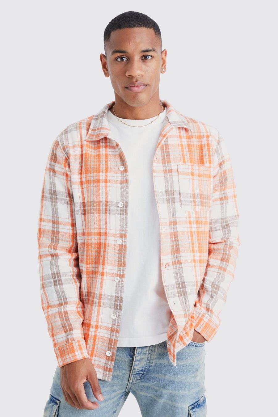 Camicia Regular Fit in flanella a quadri, Orange