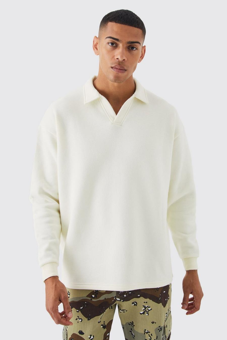 Ecru Oversized Revere Neck Rugby Polo