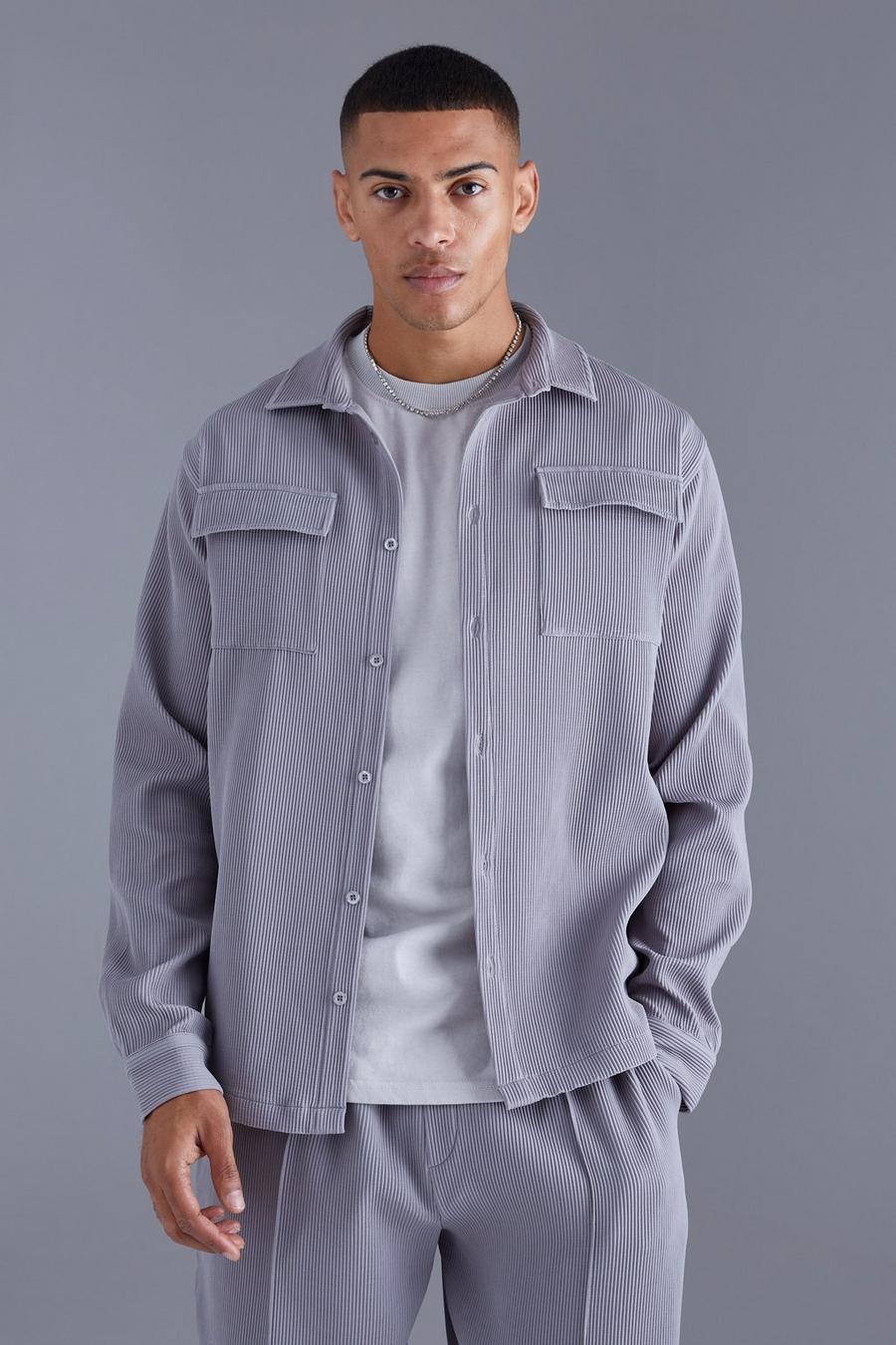 Dark grey Geplooid Overhemd Met Lange Mouwen