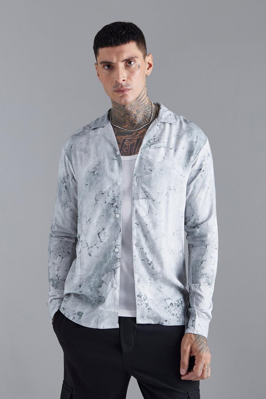 Camisa de manga larga y viscosa con estampado abstracto, Grey