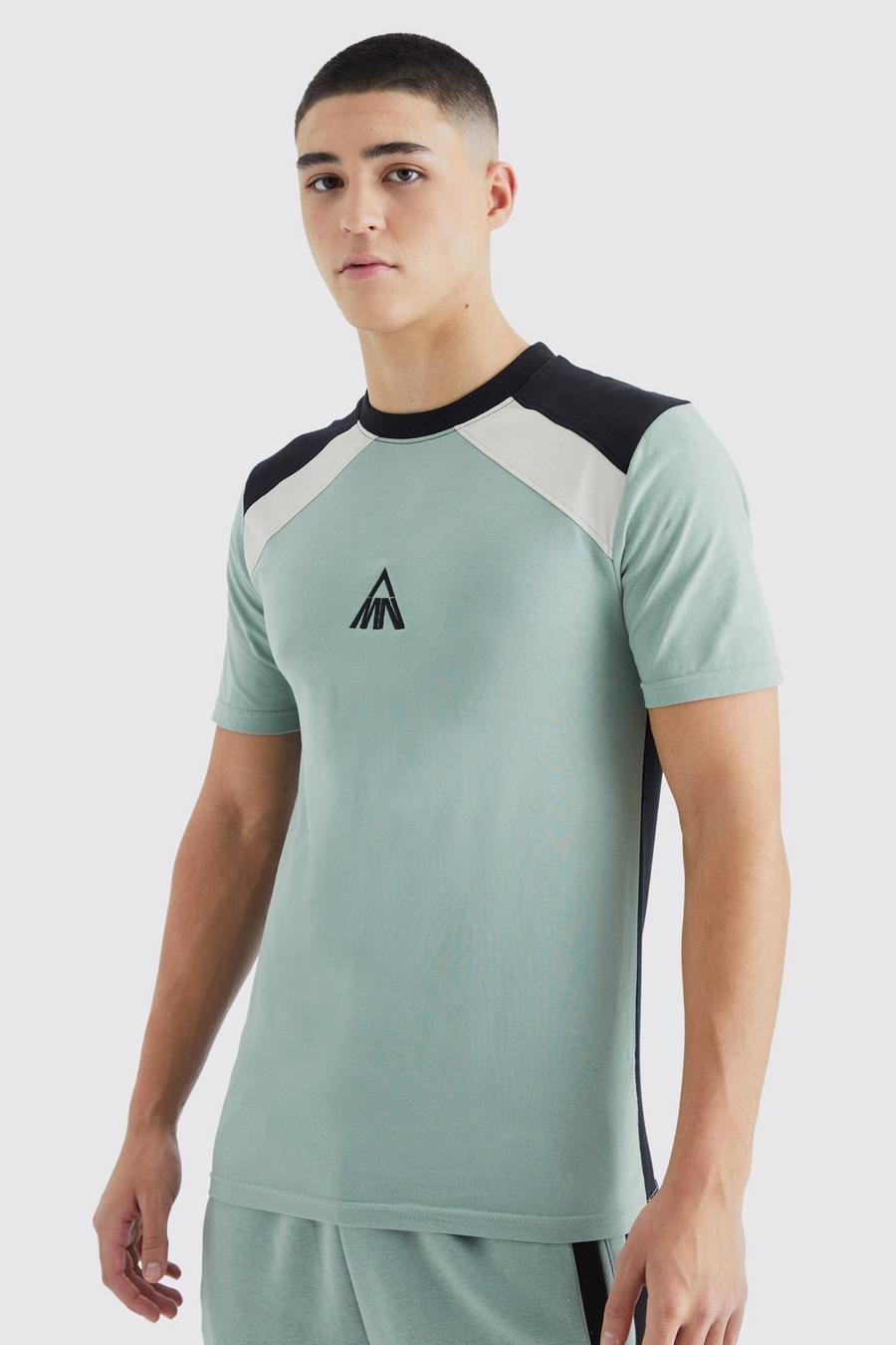 Man Muscle-Fit Colorblock T-Shirt, Sage