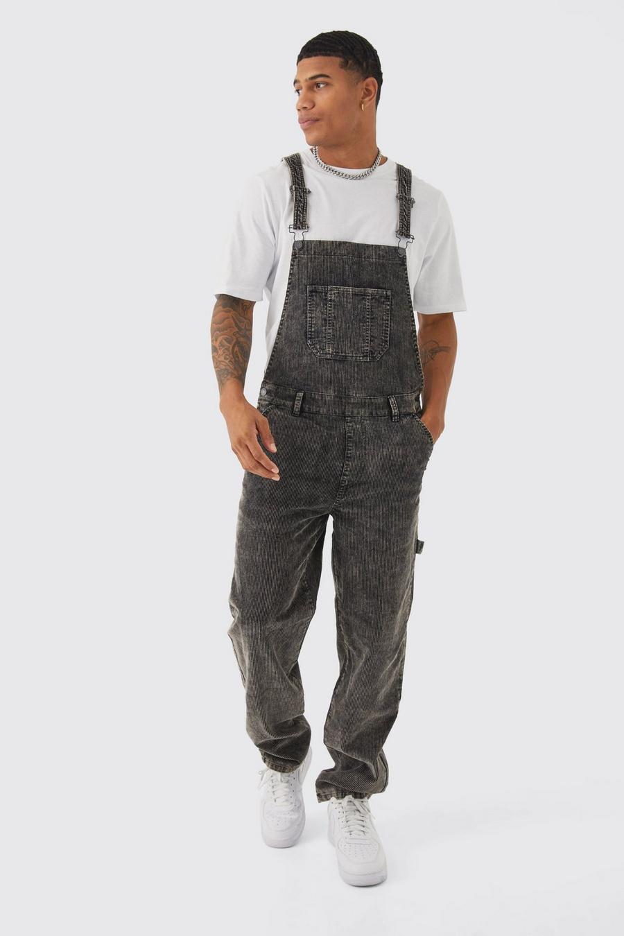 Black Relaxed Acid Wash Cord Dungaree