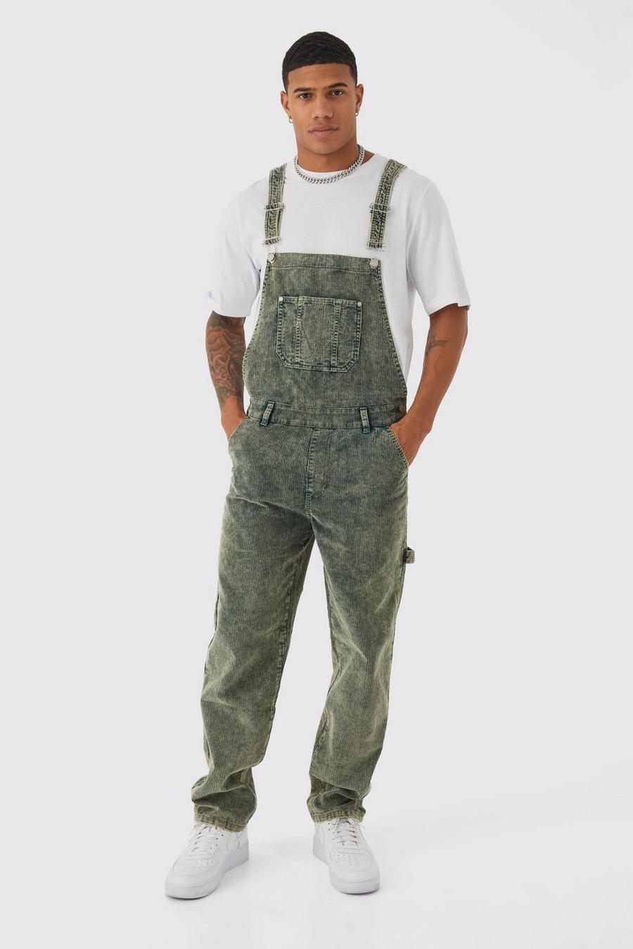Green Relaxed Acid Wash Cord Dungaree
