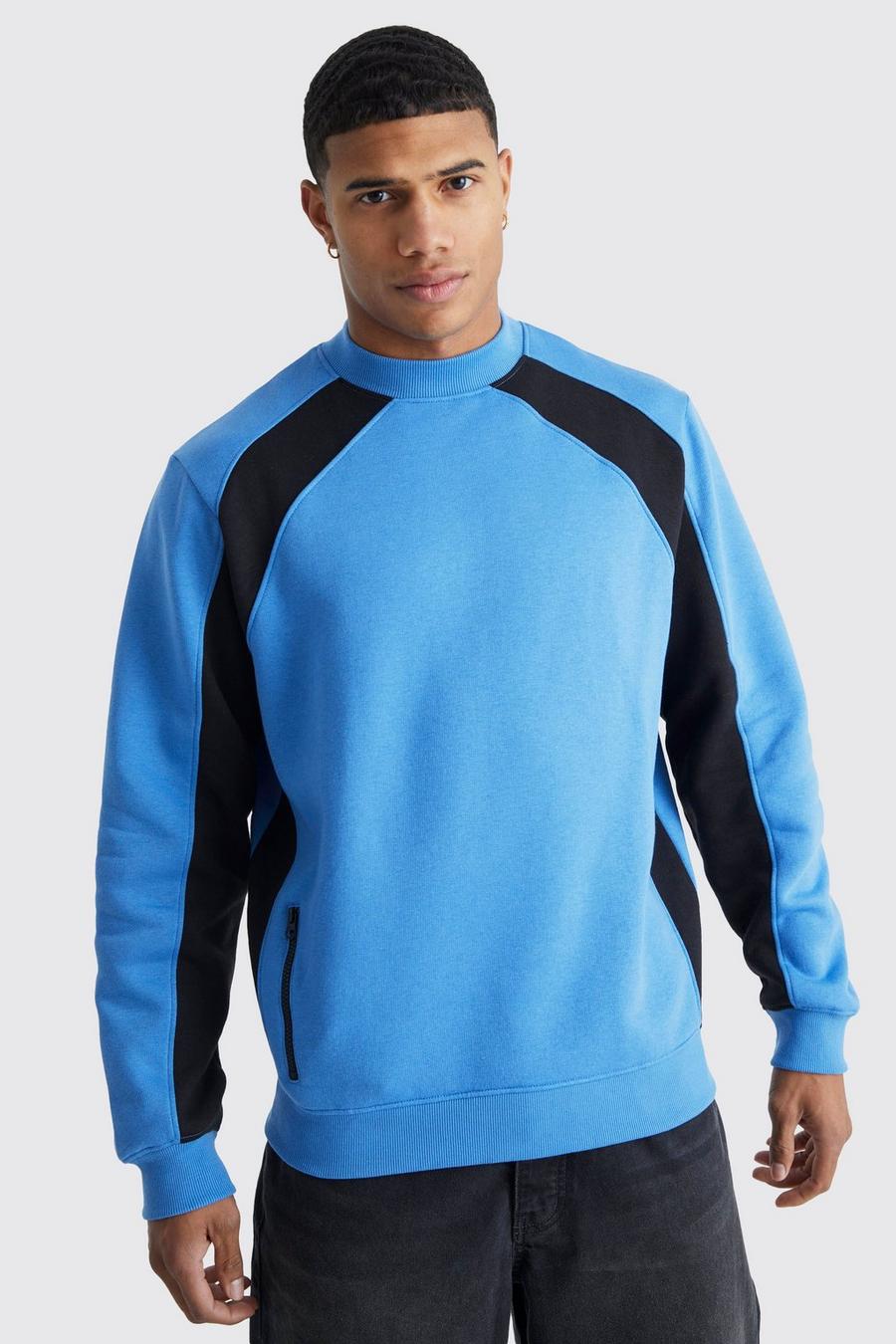 Colorblock Sweatshirt mit Reißverschluss-Detail, Cobalt