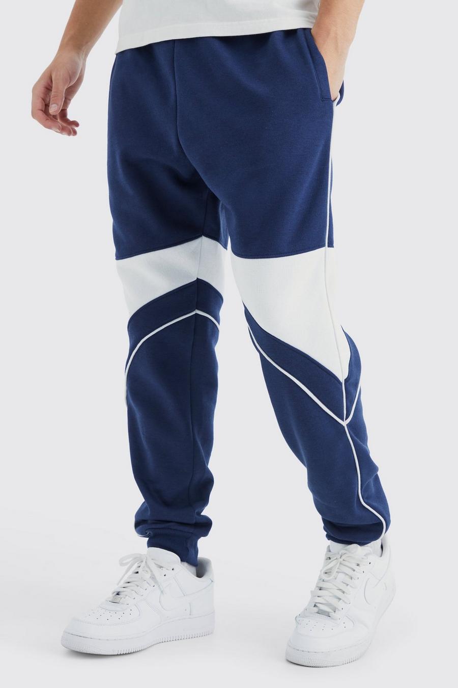 Navy Slim Fit Color Block Joggingbroek