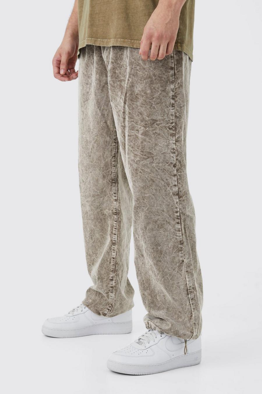 Taupe Tall Relaxed Acid Wash Cord Trouser