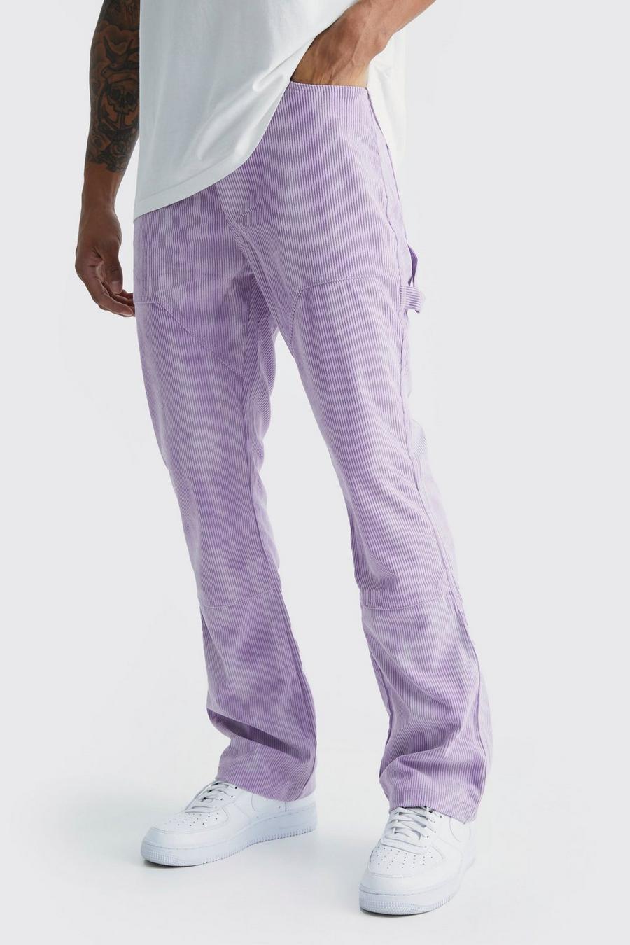 Purple Fixed Waist Slim Flare Tie Dye Corduroy Trouser