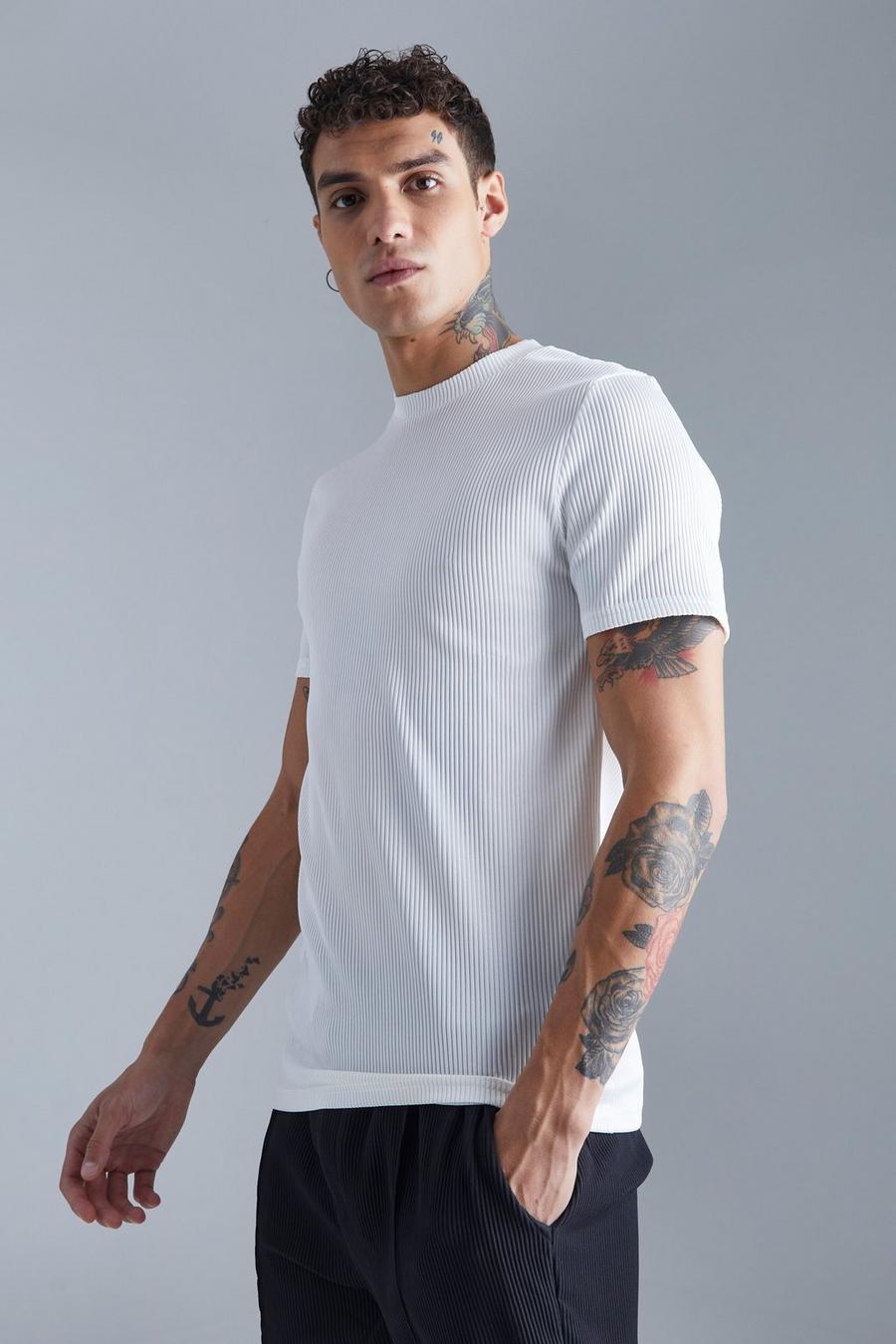 T-shirt Slim Fit a pieghe con striscia sul retro, Ecru image number 1