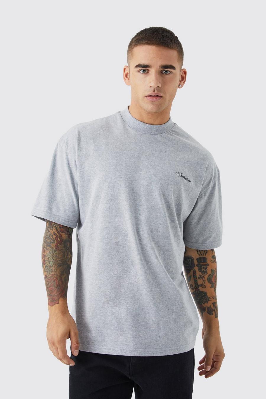 Oversize T-Shirt mit Homme-Stickerei, Grey marl