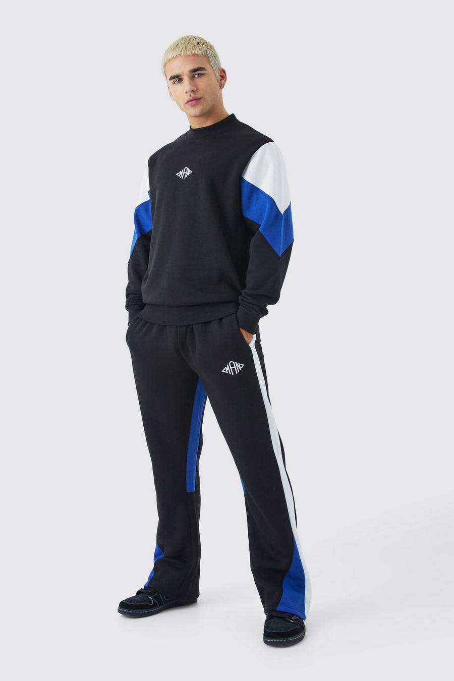 Man Colorblock Sweatshirt-Trainingsanzug, Cobalt