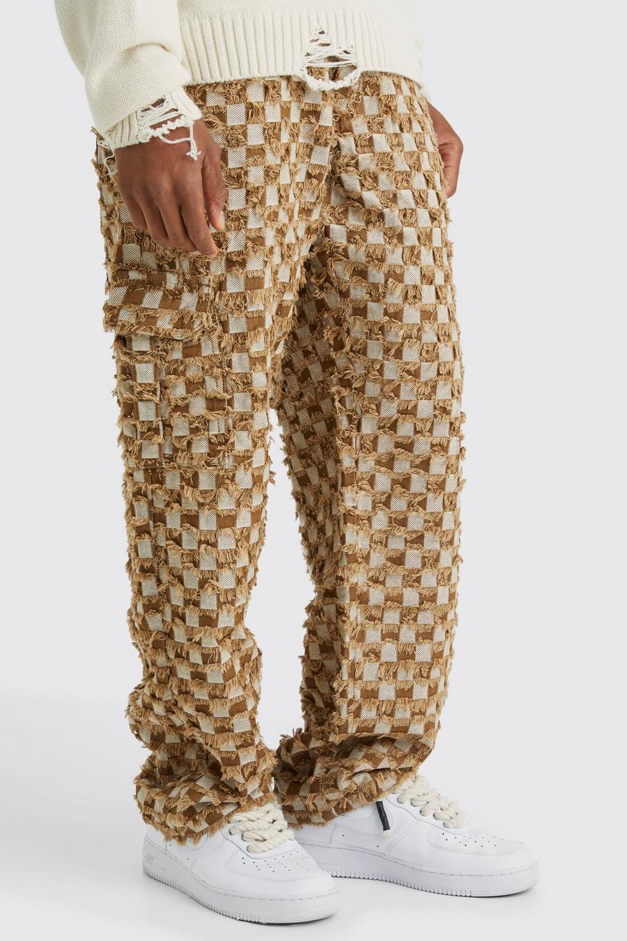 Chocolate Fixed Waist Relaxed Checked Tapestry Trouser