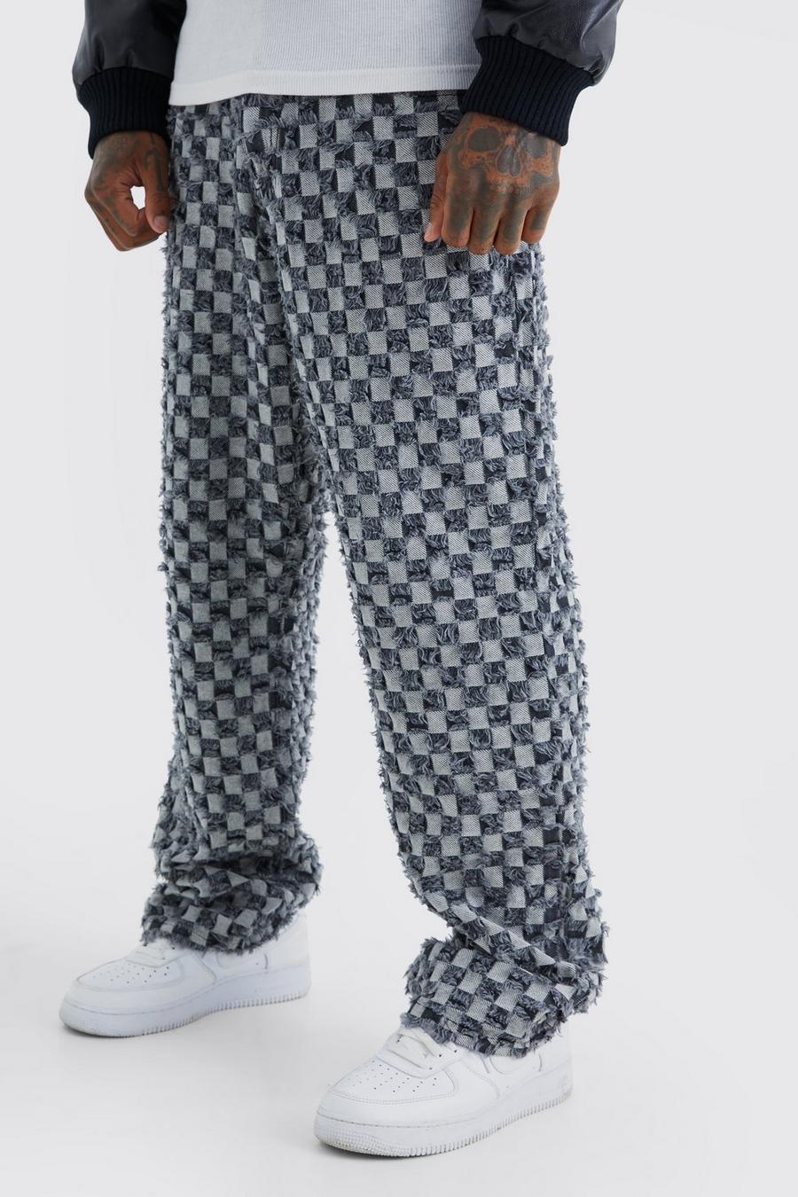 Charcoal Fixed Waist Relaxed Checked Tapestry Trouser