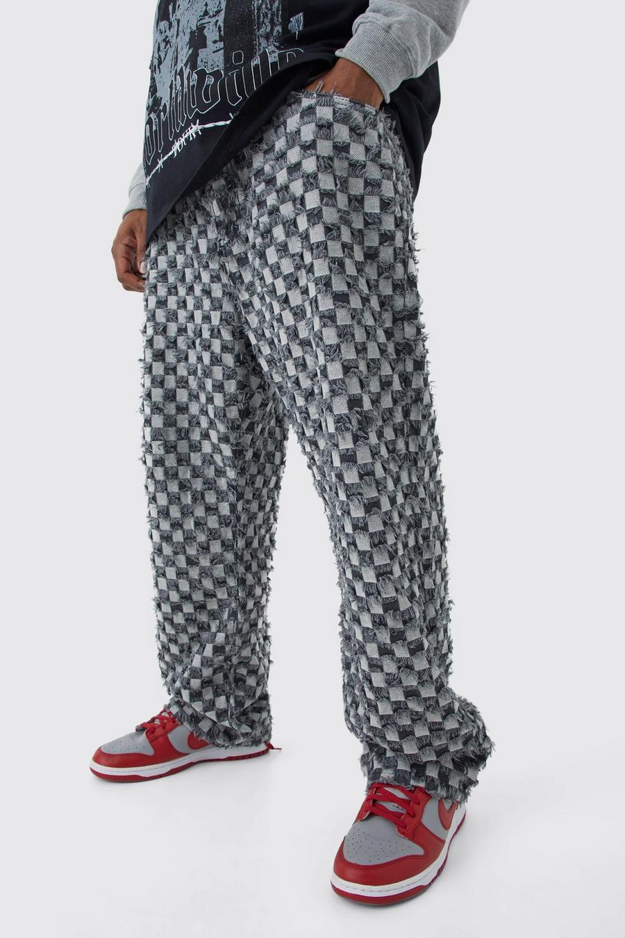 Charcoal Plus Fixed Waist Relaxed Checked Tapestry Trouser