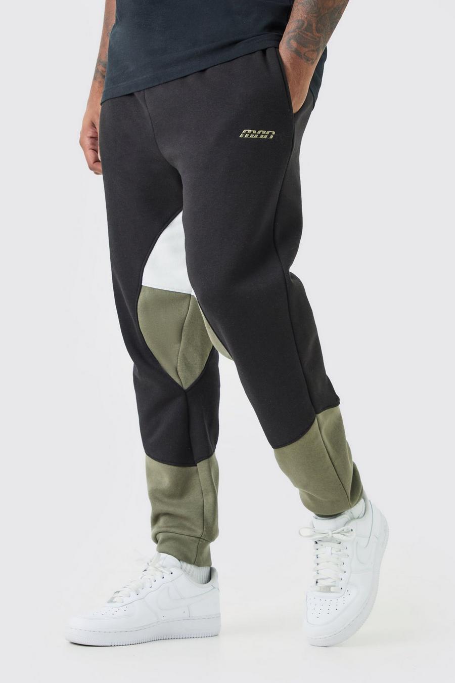Pantaloni tuta Plus Size Man a blocchi di colore con pannelli, Khaki