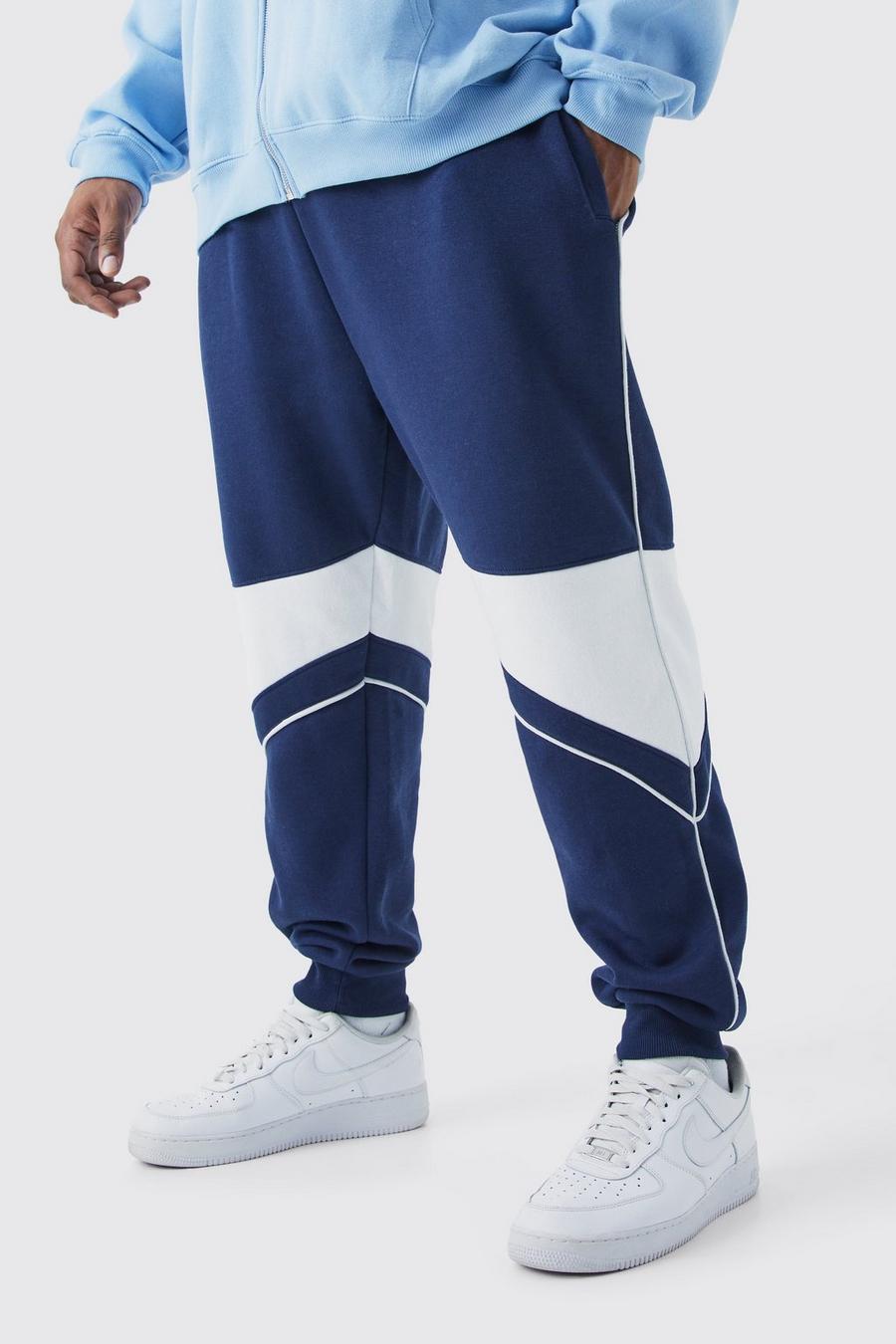 Pantaloni tuta Plus Size Slim Fit a blocchi di colore, Navy