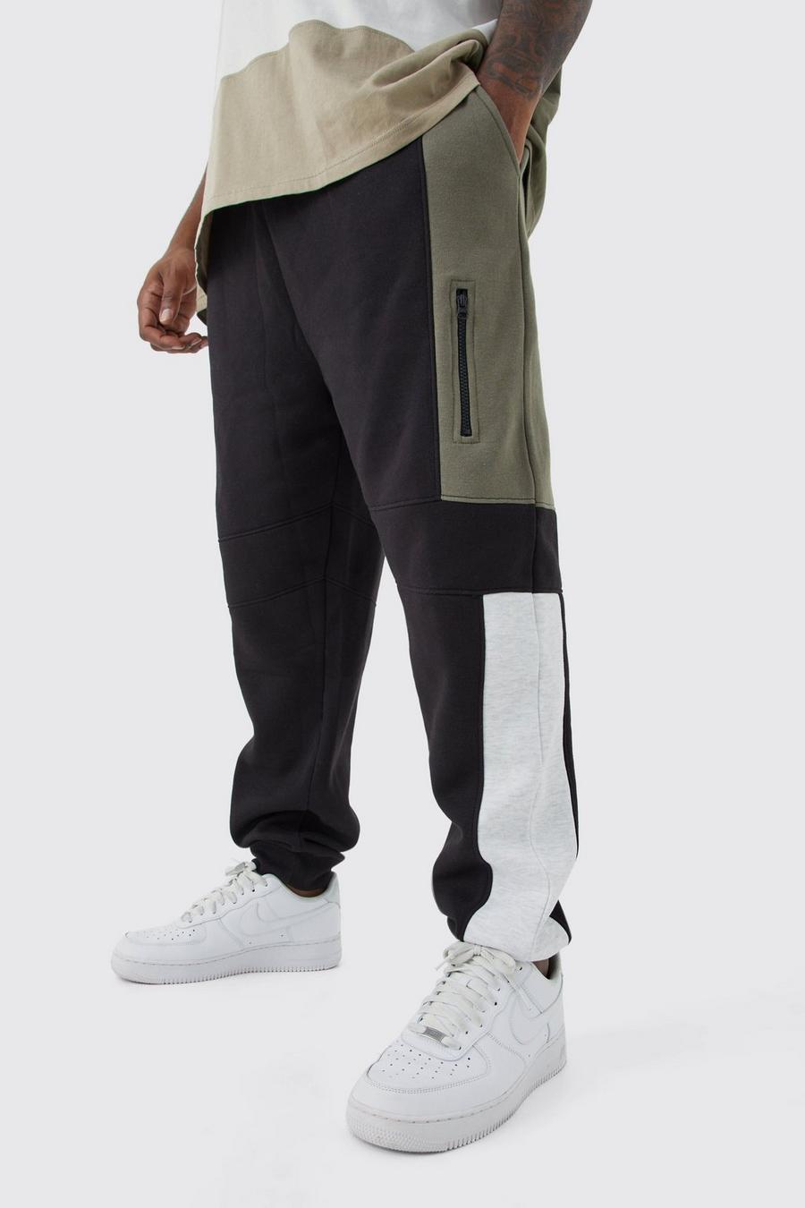 Pantaloni tuta Plus Size Slim Fit con pannelli, Khaki