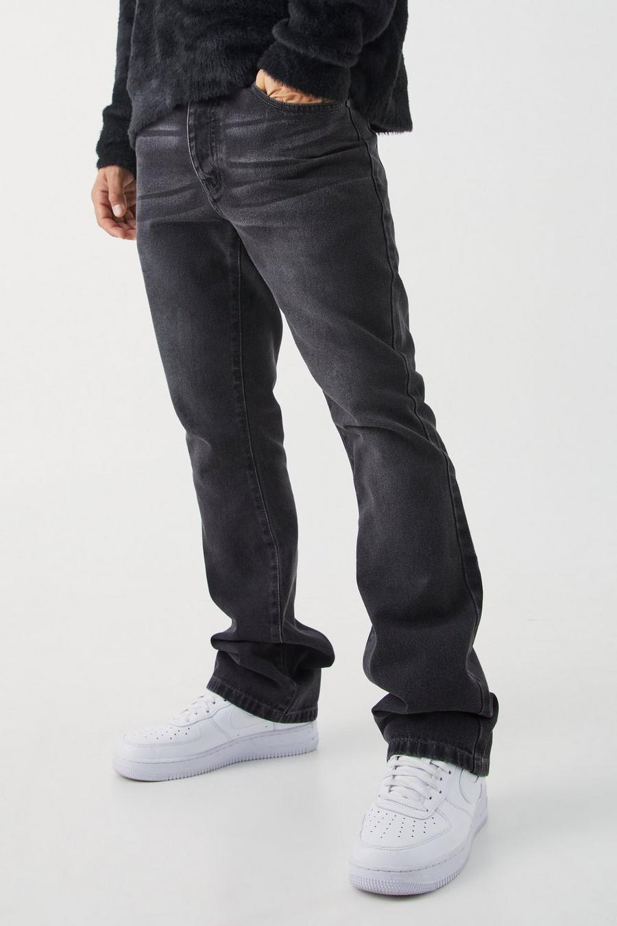 Jeans a zampa Slim Fit in denim rigido, Charcoal