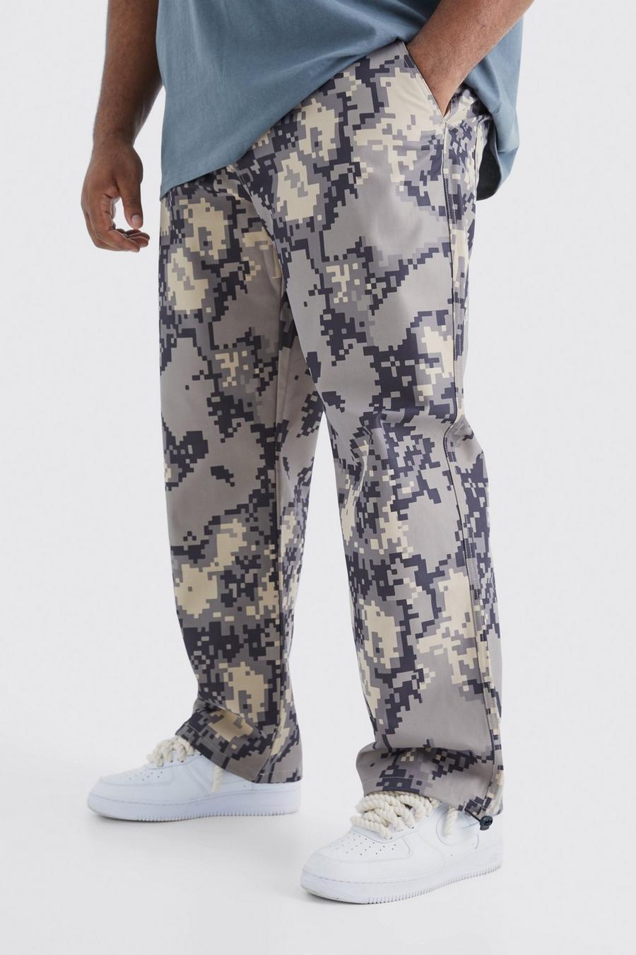 Grande taille - Pantalon ample à imprimé camouflage, Stone image number 1