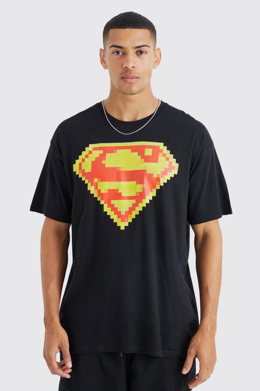 T-shirt oversize ufficiale di Superman con pixel, Black