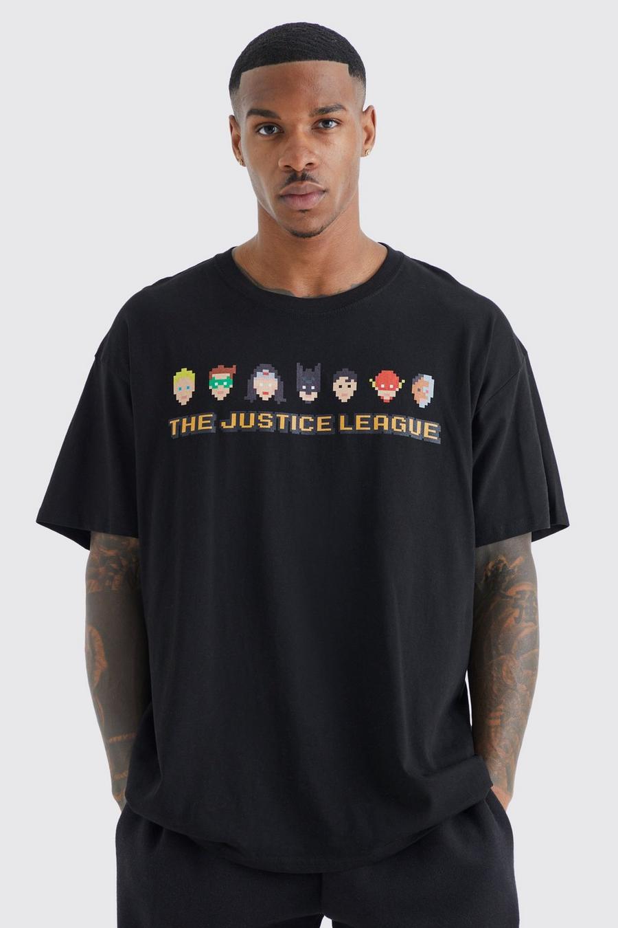 Black Oversized Pixel Justice League License T-shirt
