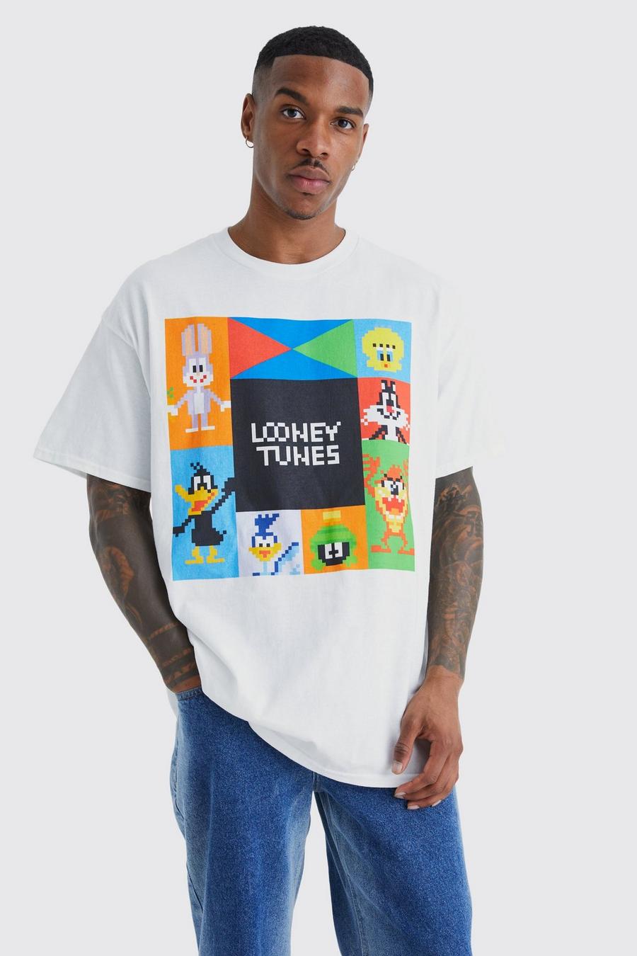 White Oversized Pixel Looney Tunes License T-shirt