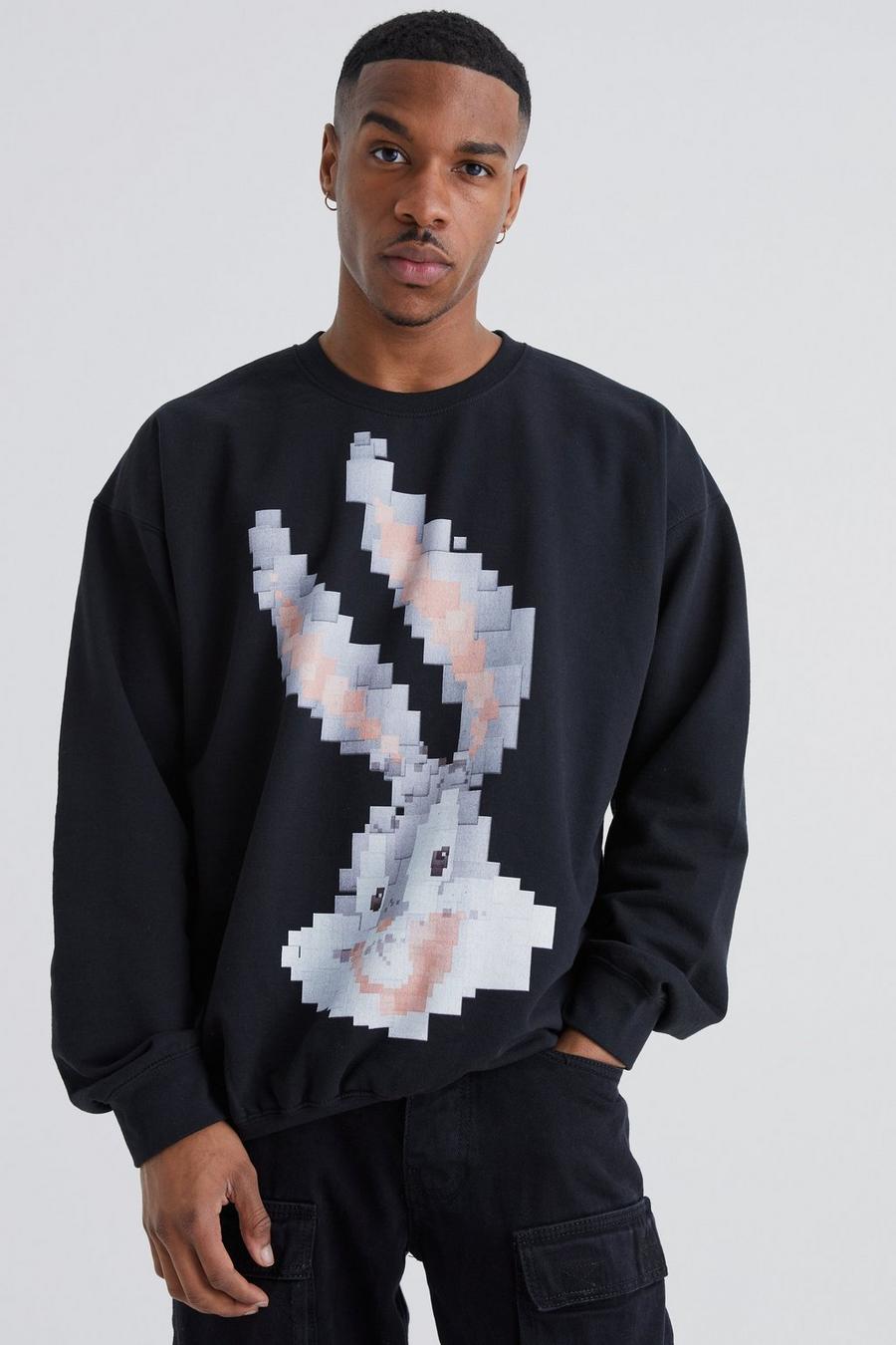 Oversize Sweatshirt mit lizenziertem Pixel Bugs Bunny Print, Black