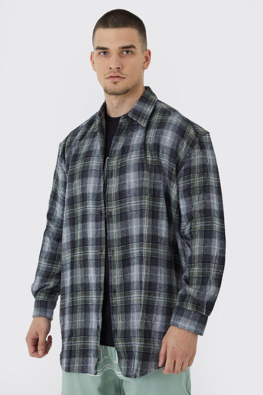 Grey Tall Longsleeve Oversized Check Flannel Overshirt