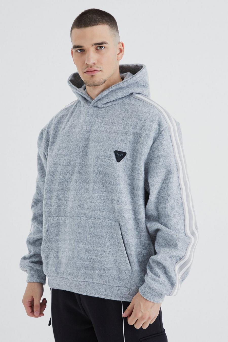 Grey marl Tall Oversized Brushed Heavyweight Taped Hoodie image number 1