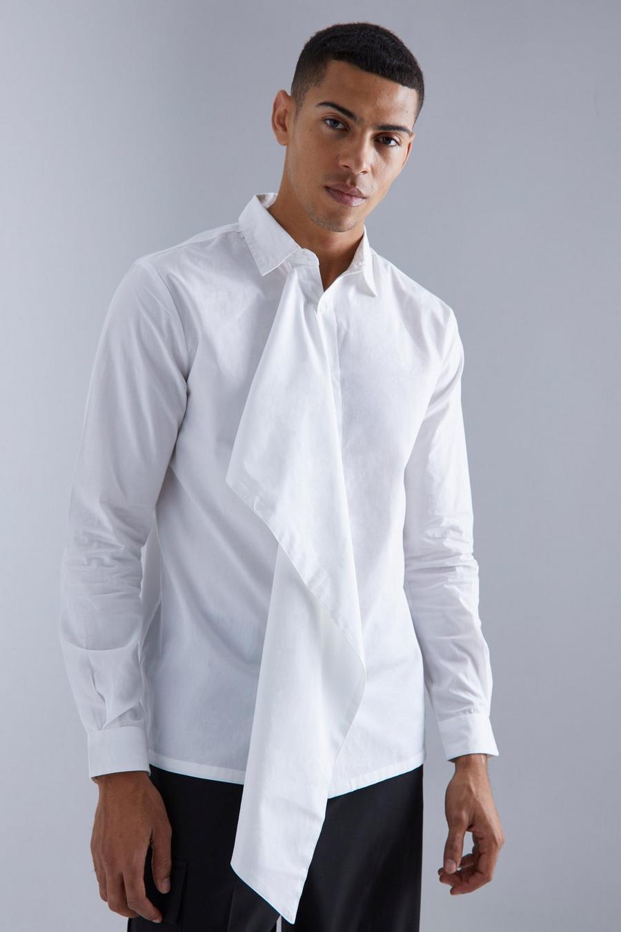 Camicia asimmetrica a maniche lunghe, White