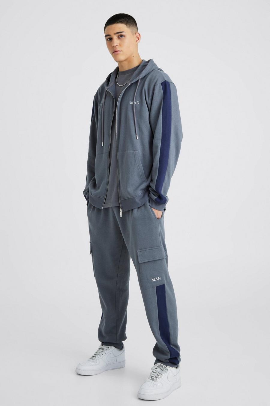 Slate blue Man Gold Hoodie And Cargo Jogger Set