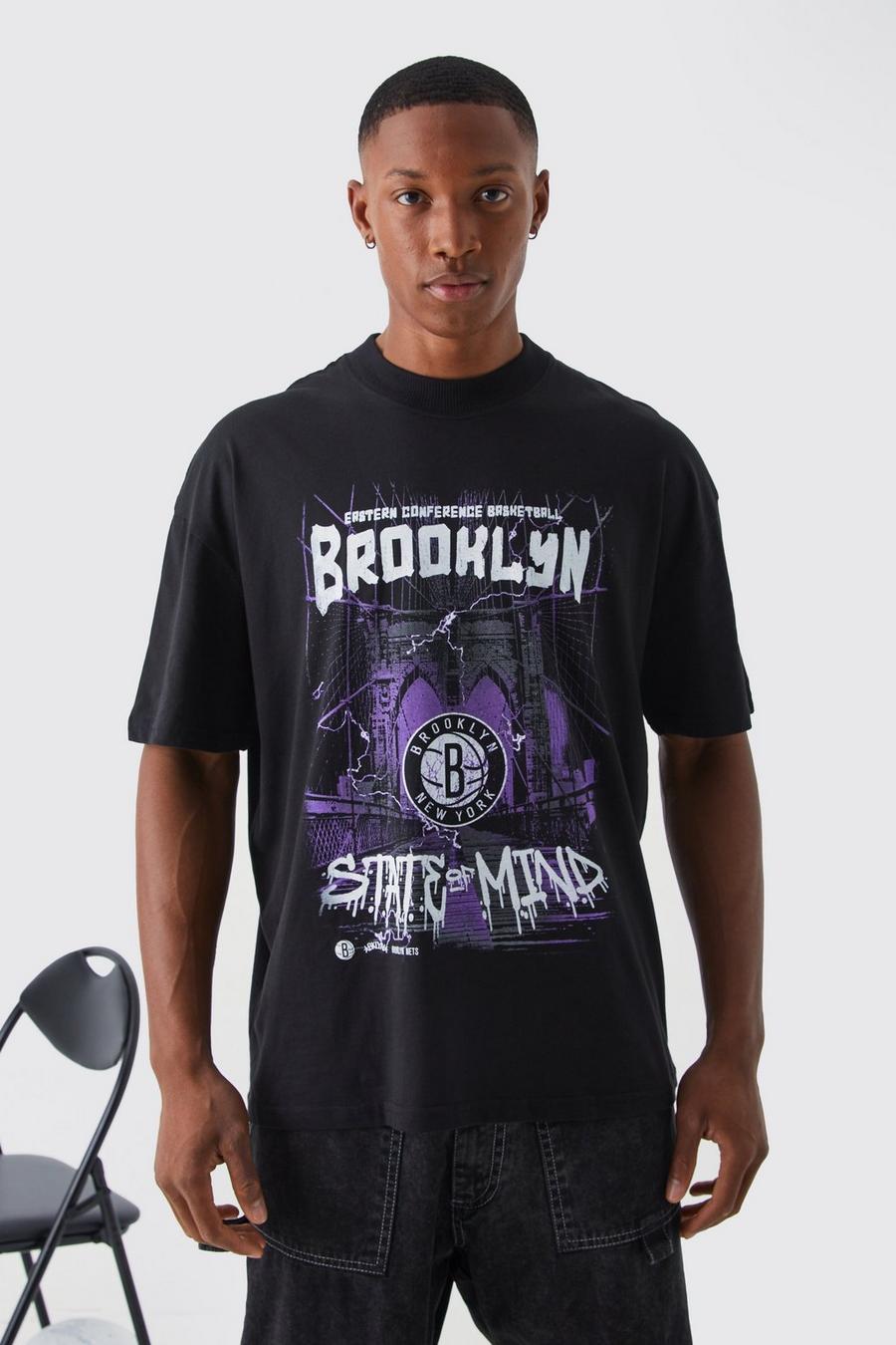 Black Brooklyn Nets Nba T-shirt med tryck