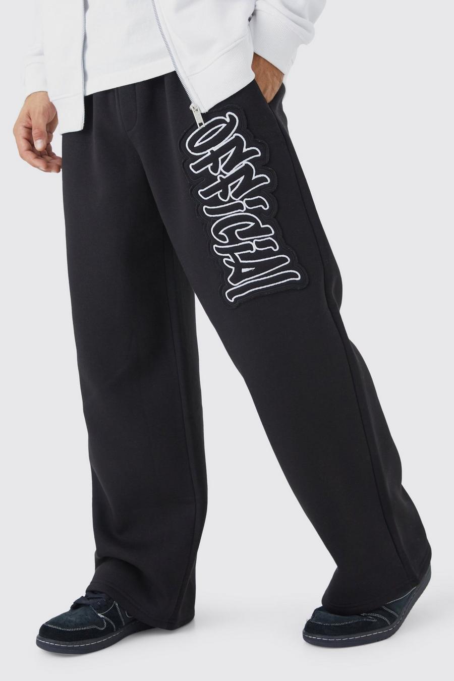 Pantaloni tuta a calzata ampia Official con applique, Black image number 1