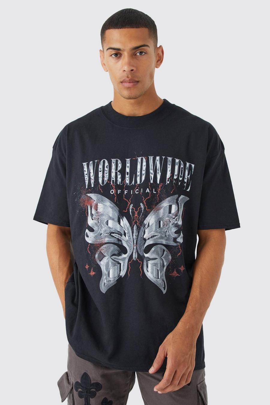 Camiseta oversize con estampado gráfico Worldwide, Black