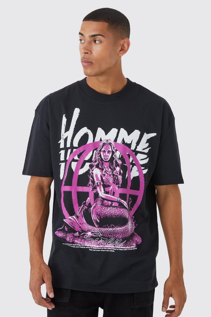 T-shirt oversize con grafica Homme, Black