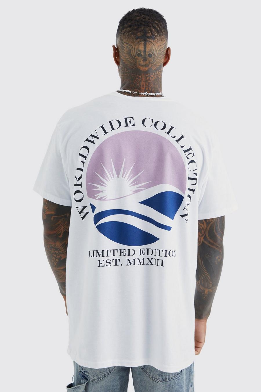 Camiseta oversize con estampado gráfico Worldwide, White