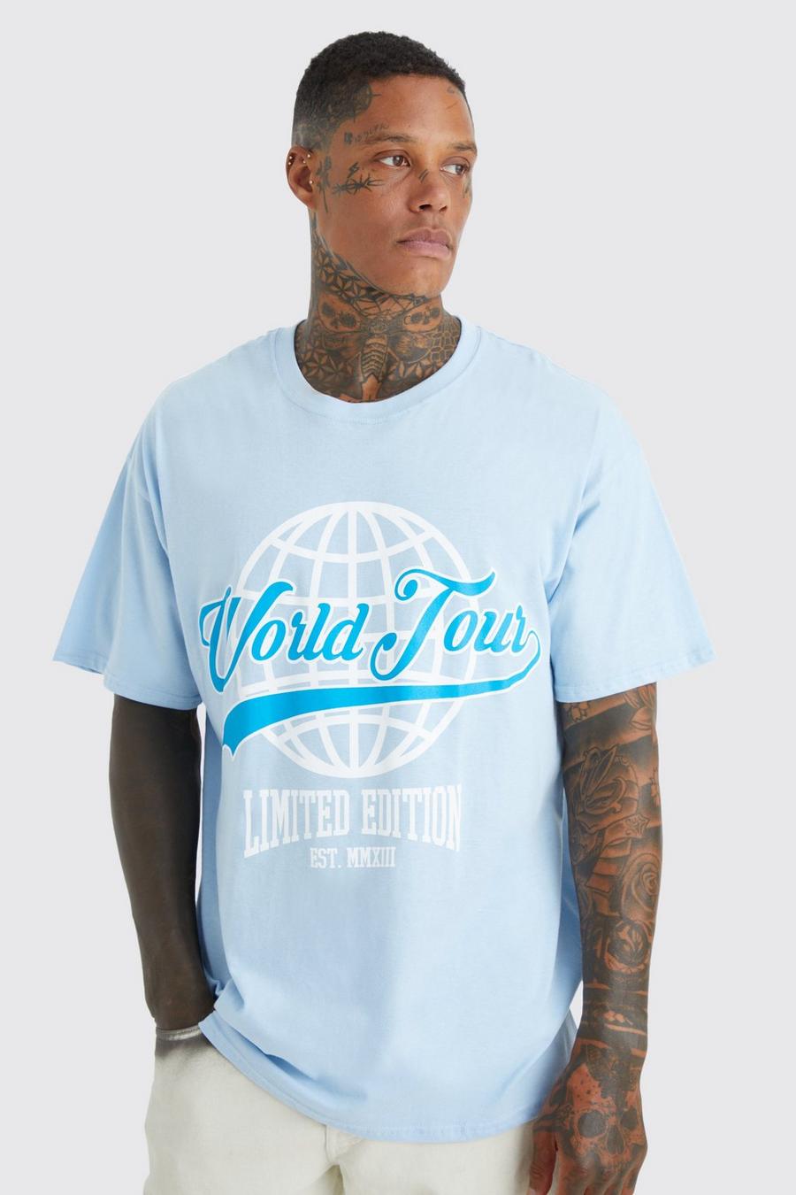 Oversize T-Shirt mit World Tour Print, Light blue