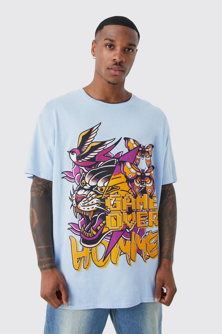 Camiseta oversize con estampado gráfico de tigre, Light blue