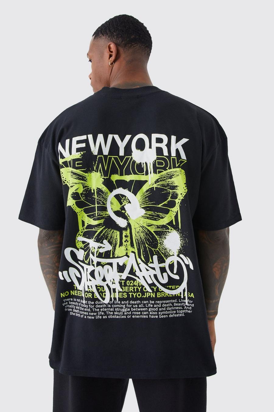 Oversize T-Shirt mit New York Print, Black