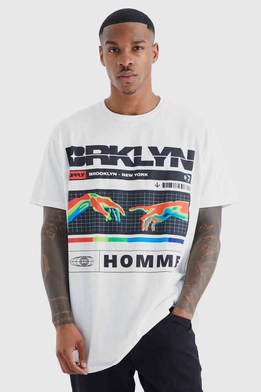 Oversize T-Shirt mit Brooklyn-Print, White