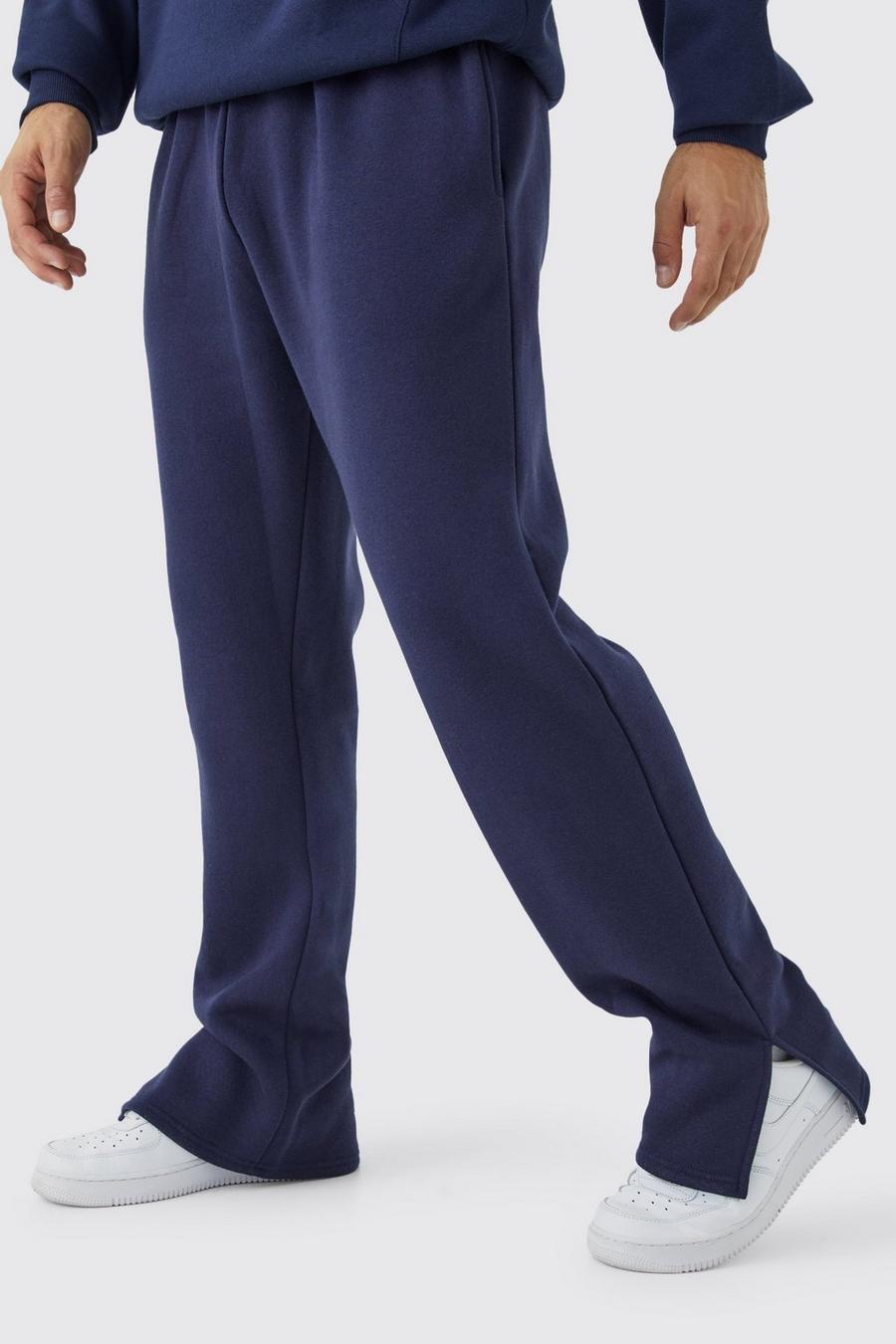 Pantaloni tuta Regular Fit con spacco sul fondo, Navy
