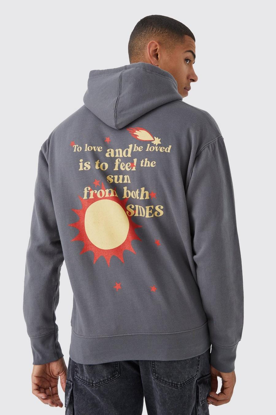 Charcoal Oversized Sun Puff Print Hoodie image number 1