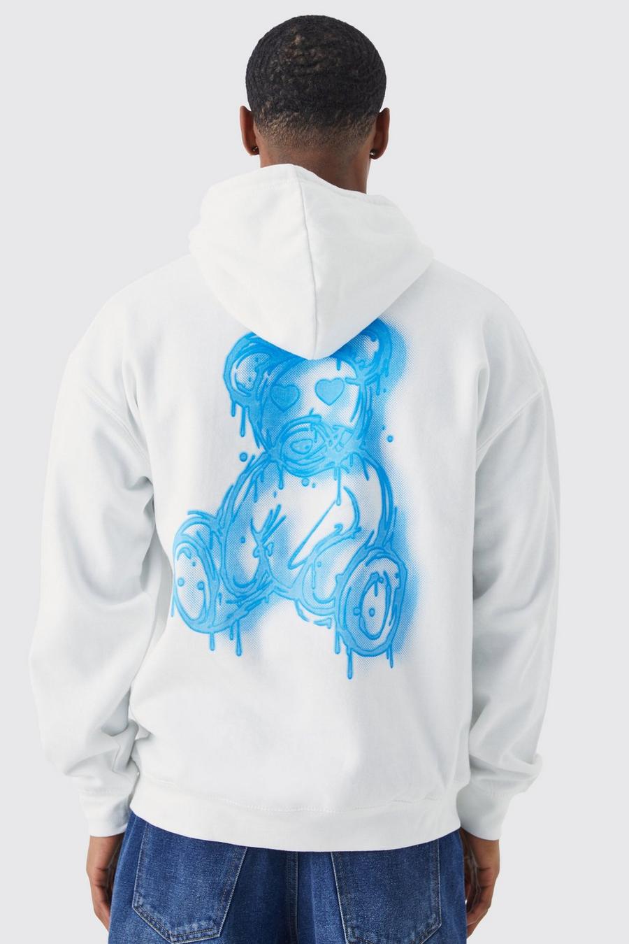 White Regular Fit Spray On Teddy Graphic Hoodie image number 1