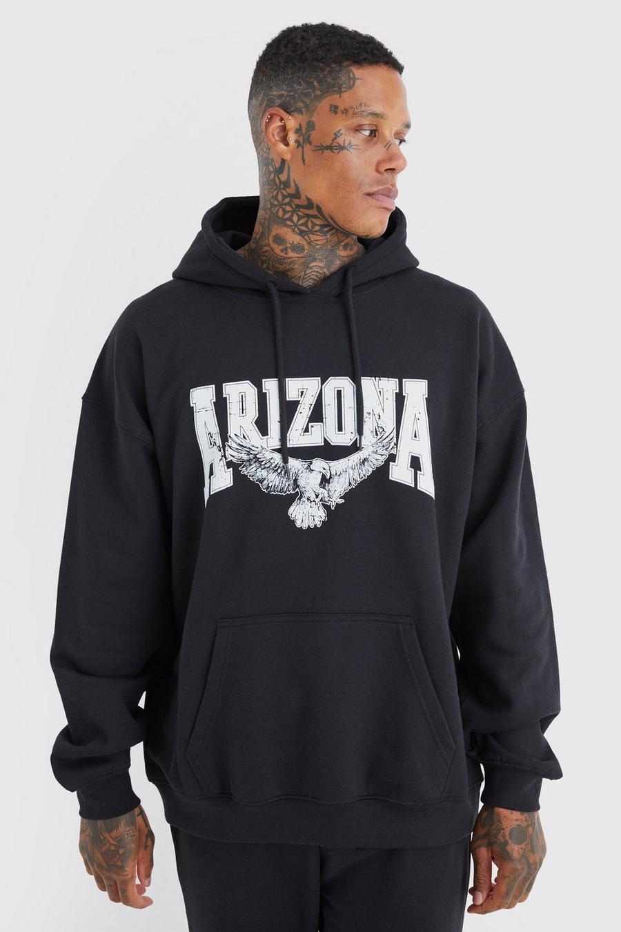 Sudadera oversize con capucha y estampado gráfico de águila Arizona, Black