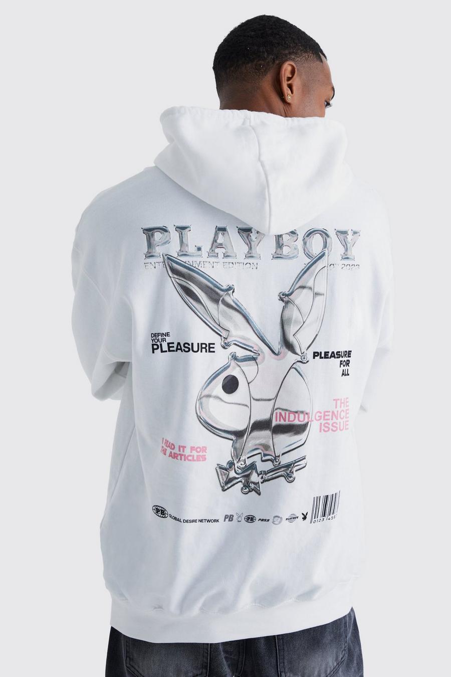 White Playboy Oversize hoodie med tryck image number 1